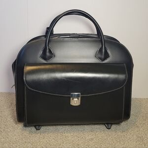 McKlein Limited Edition Leather Briefcase, Laptop Compactible, Rolling, Black